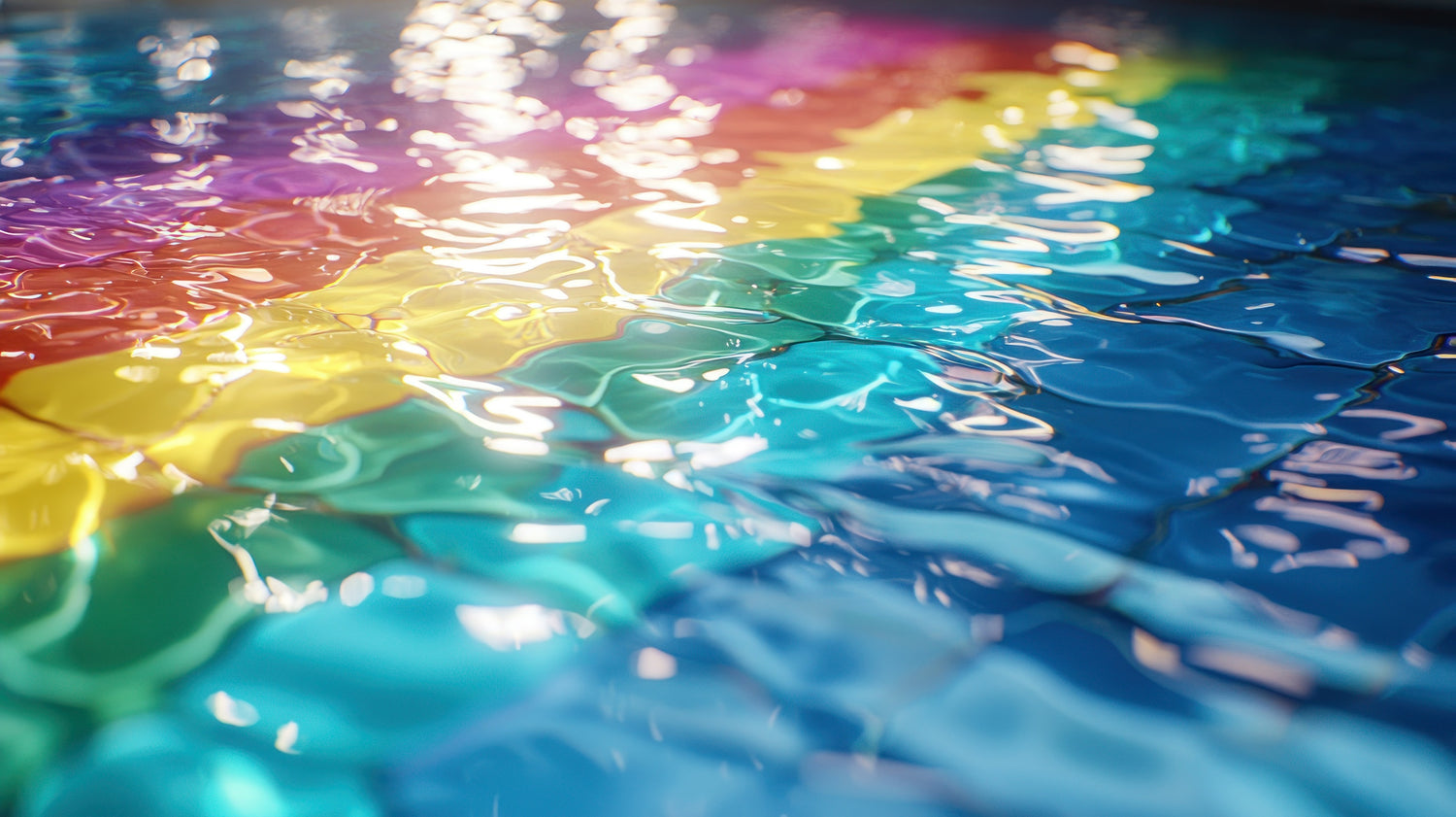 rainbow pattern colored partially water pool water.