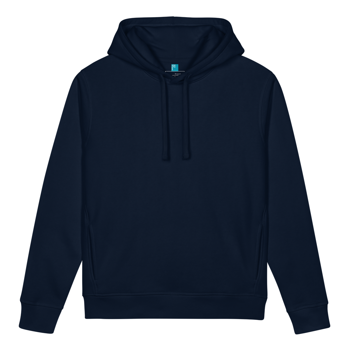 Navy blue post swim organic hoodie front side on a white background