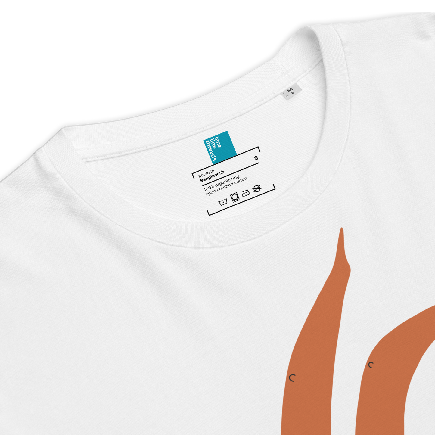 White organic swim shirt with a Lane Line Threads logo on a white background