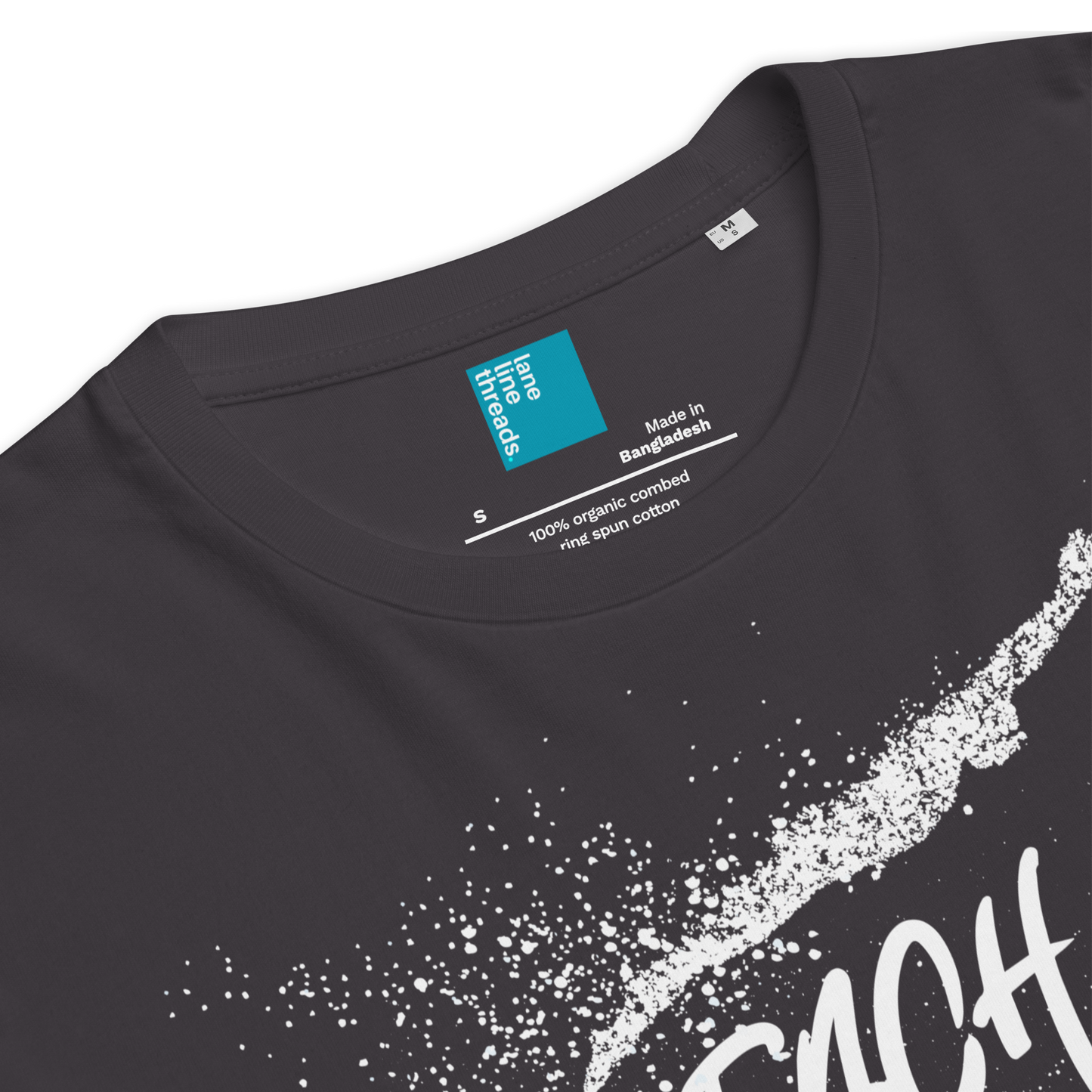 Anthracite t-shirt with white graphic design and 'People Tree' label on a white background