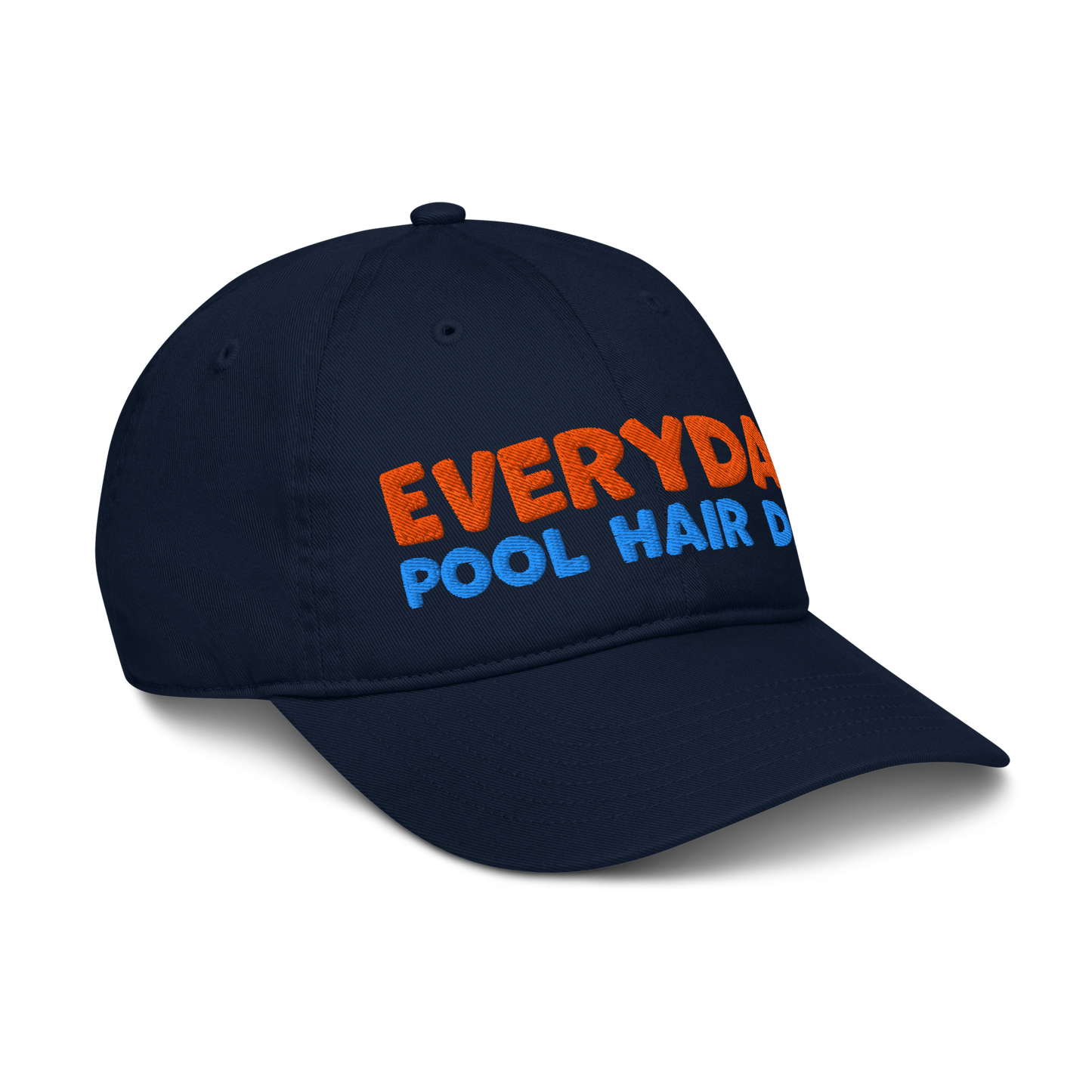 Side view of black organic baseball cap angled right, highlighting soft, curved brim and minimalist stitching. Made from sustainable, biodegradable cotton.