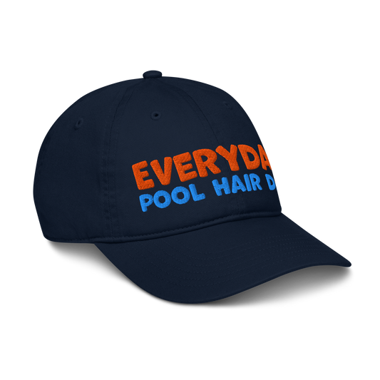 Side view of black organic baseball cap angled right, highlighting soft, curved brim and minimalist stitching. Made from sustainable, biodegradable cotton.