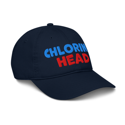 Side view of black organic baseball cap angled right, showing structured brim and breathable 100% organic cotton fabric. Eco-friendly headwear for swimmers.
