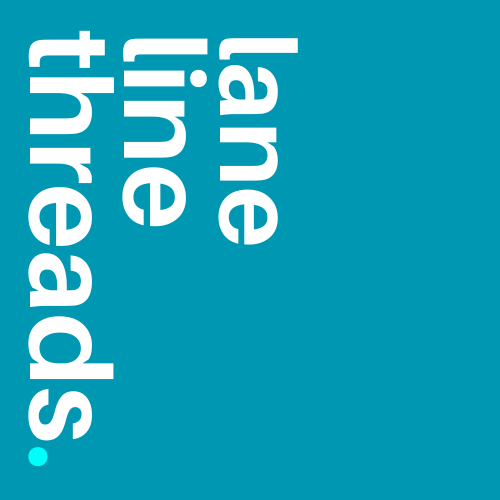White text 'lane line threads' on a blue background