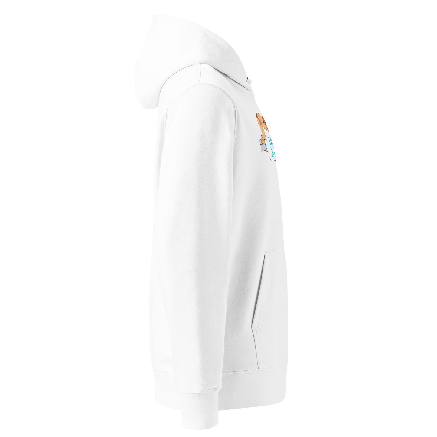 right side of a post swim organic hoodie on a white background