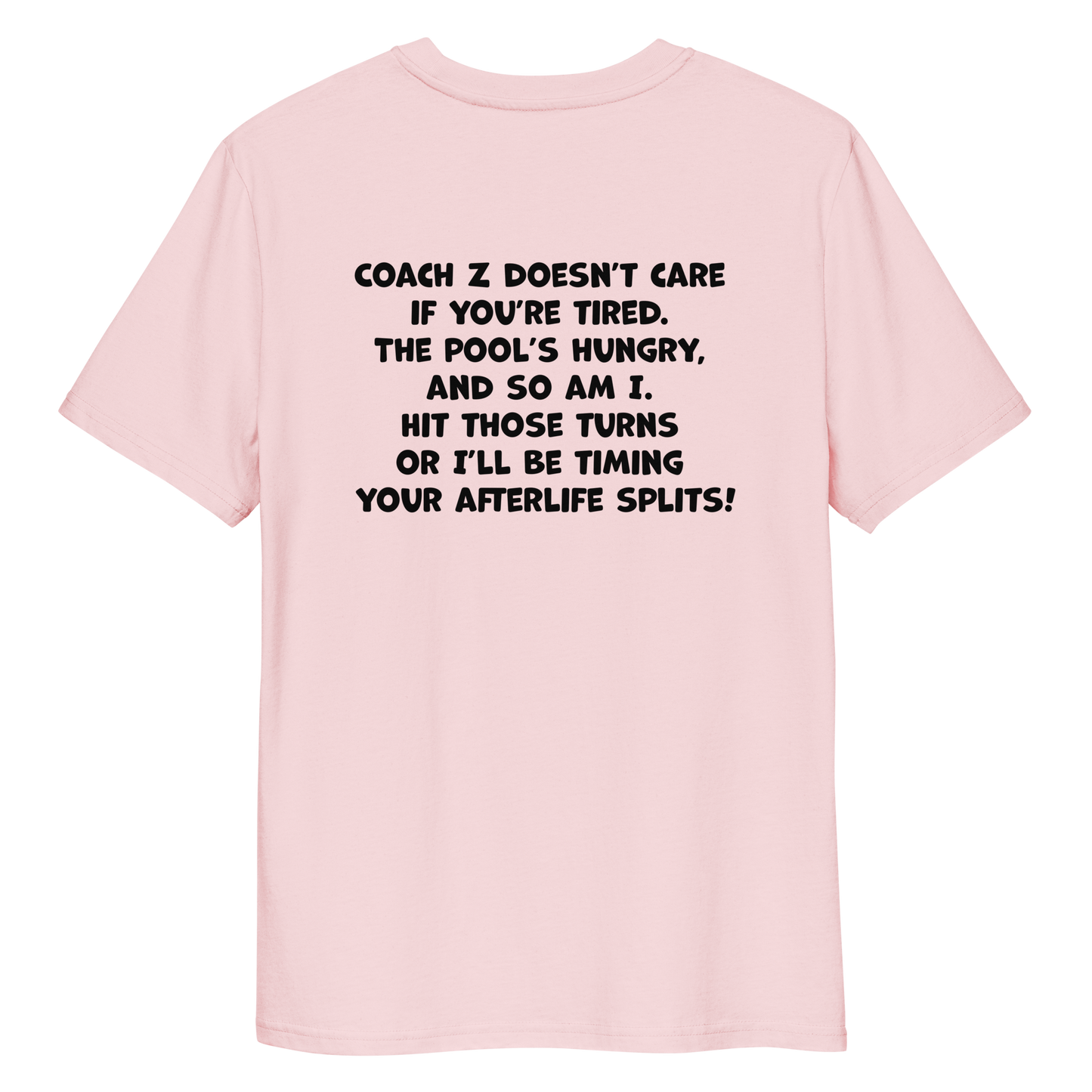 Pink funny Halloween swimming coach shirt with humorous text on a white background
