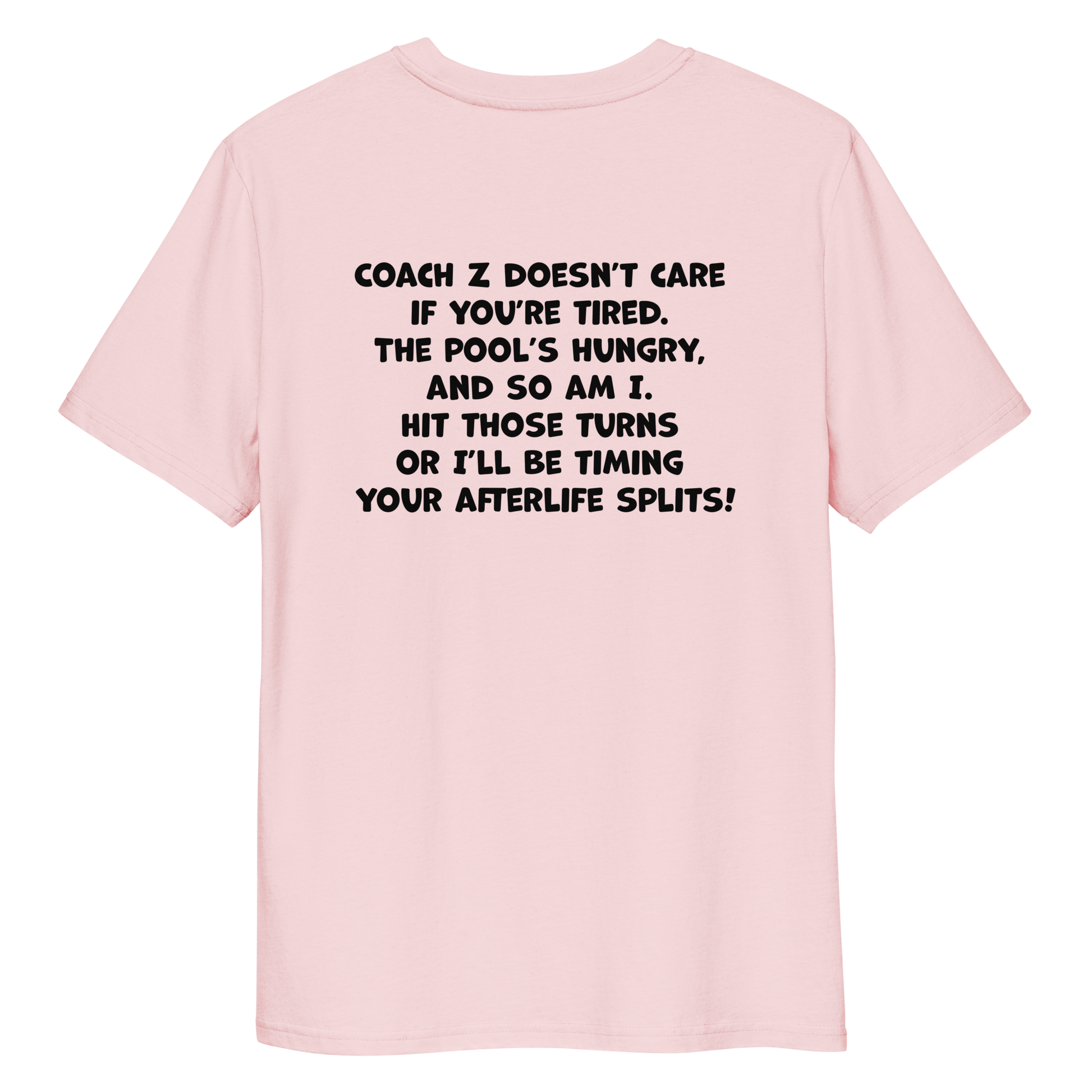 Pink funny Halloween swimming coach shirt with humorous text on a white background