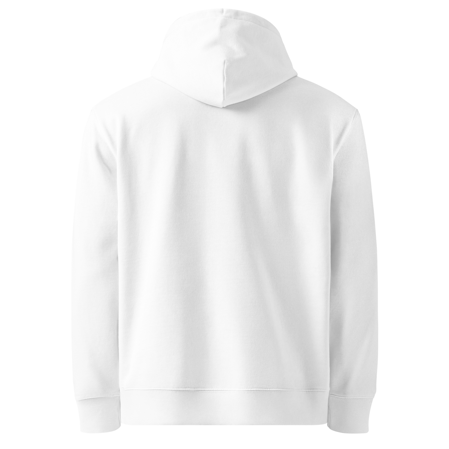 Organic hoodie in white by Lane Line Threads with a “Just Add Water” swim graphic and female swimmer illustration, made from GOTS and OCS certified organic cotton showing from back
