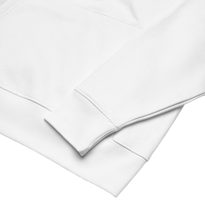 Organic hoodie in white by Lane Line Threads made from GOTS and OCS certified organic cotton showing product details