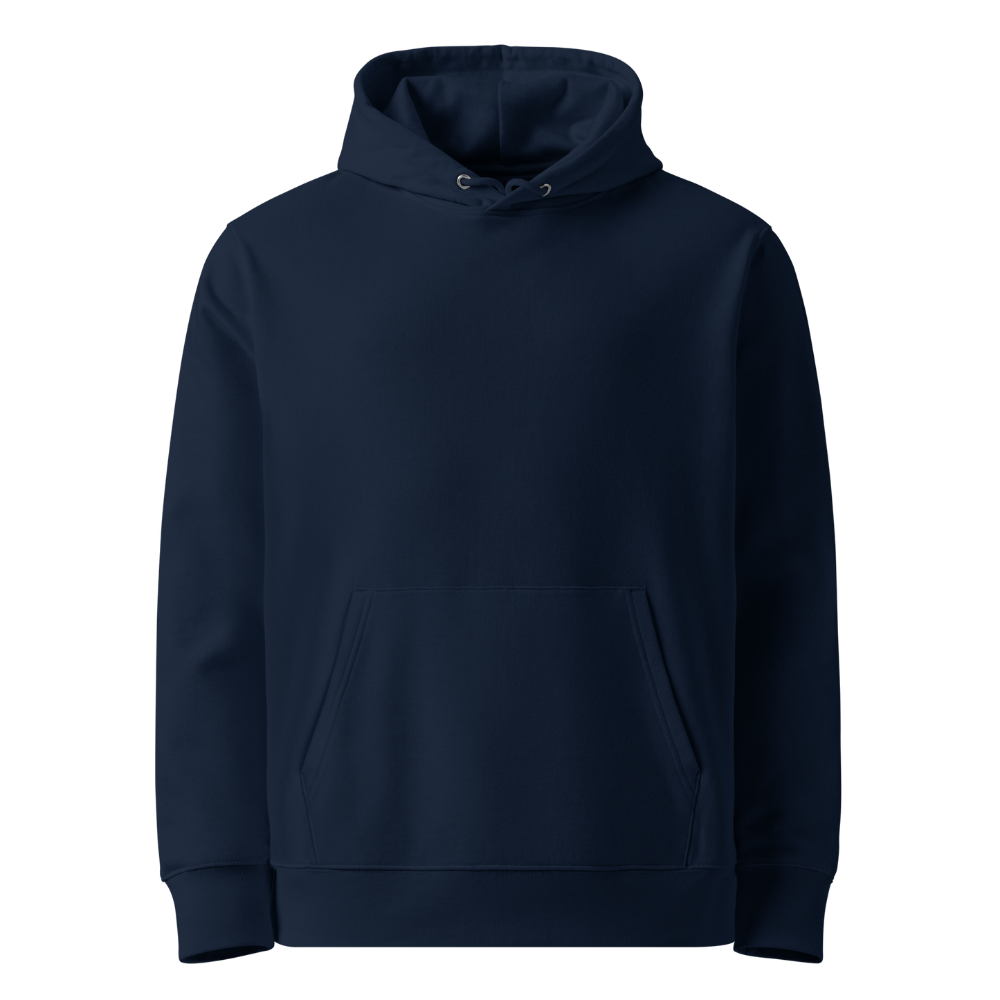 Organic hoodie in navy by Lane Line Threads with a Silly Swimming Goose graphic on the back, made from GOTS and OCS certified organic cotton showing from the front