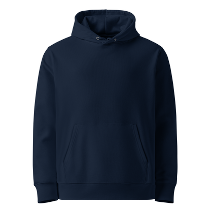 Organic hoodie in navy by Lane Line Threads with a Silly Swimming Goose graphic on the back, made from GOTS and OCS certified organic cotton showing from the front