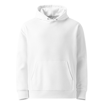 Organic hoodie for swim moms in white with "My Kids Are Waterproof" back design. GOTS certified for post-swim skin health by Lane Line Threads showed from the front side
