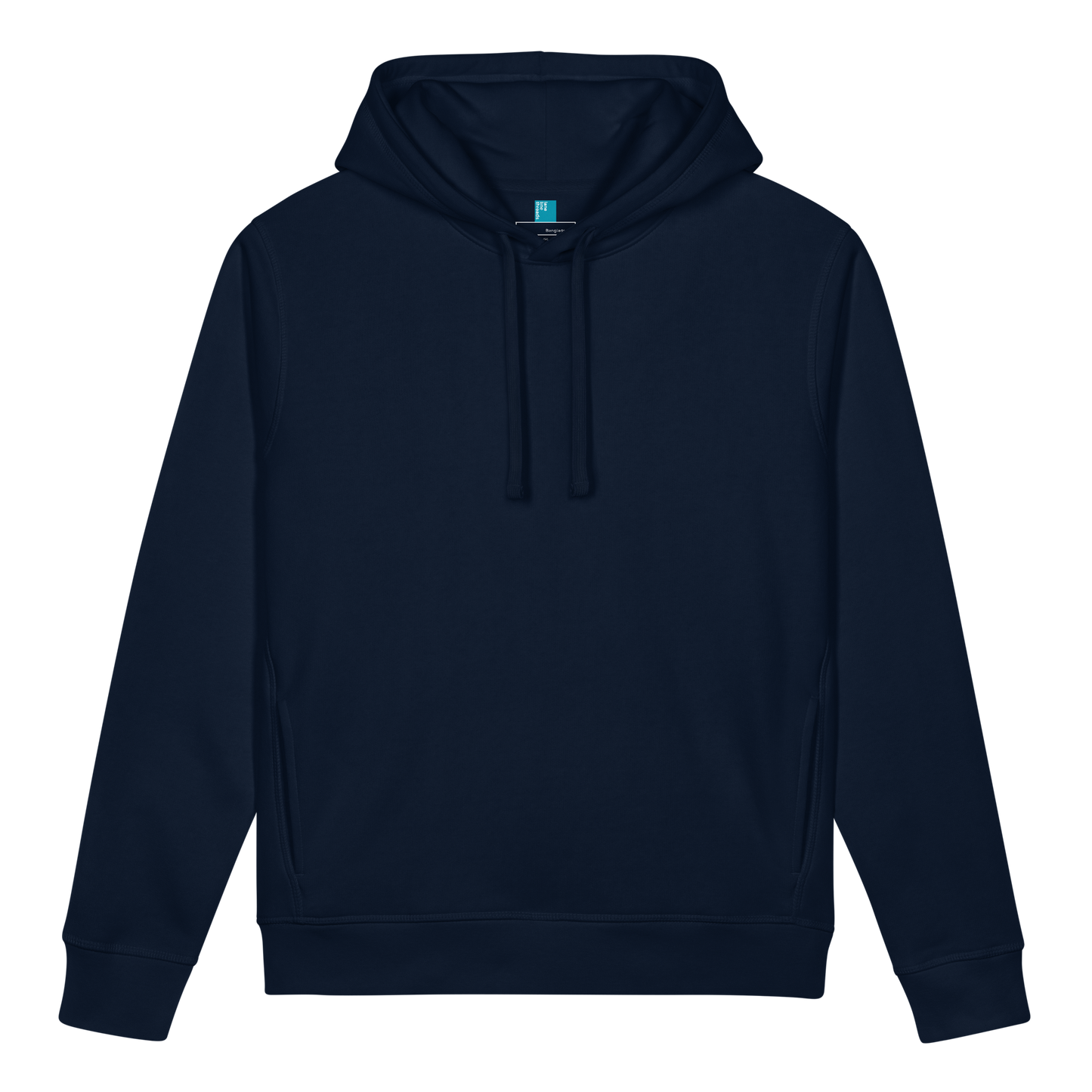 Navy blue organic post swim hoodie front side on a white background