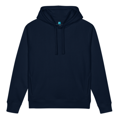 Navy blue organic post swim hoodie front side on a white background