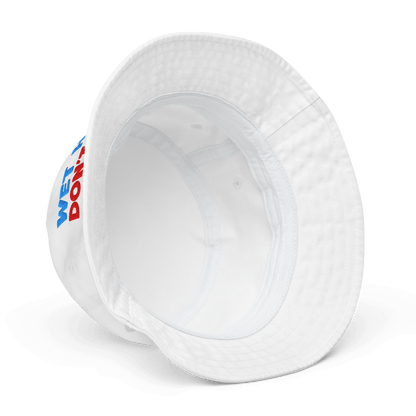 White bucket hat with 'Wet Don't' text on a white background